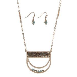 Gold tone necklace set a half circle pendant accented with turquoise beads
